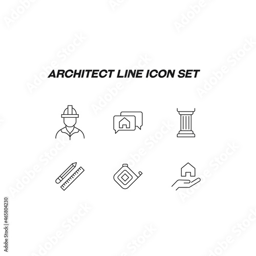 Profession of architector concept. Modern outline illustration for web sites, apps, banners, flyers. Editable strokes. Line icon set including icons of construction worker, сolumn, liner, pencil