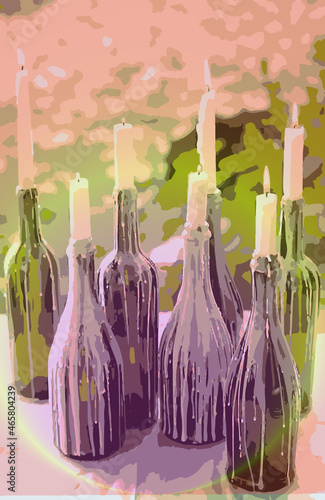 Bottled Candles Halloween Decorations still life oil painting background 