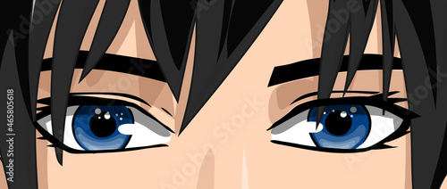 Young man manga anime. Cartoon face with eyes japanese style