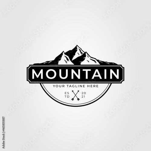 vintage mountain and stunning volcano landscape logo vector illustration design