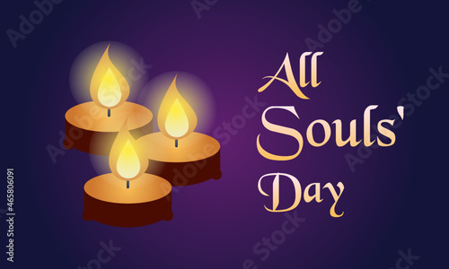 All souls' day banner with lit candles illustration. Contemplation concept. 2 November