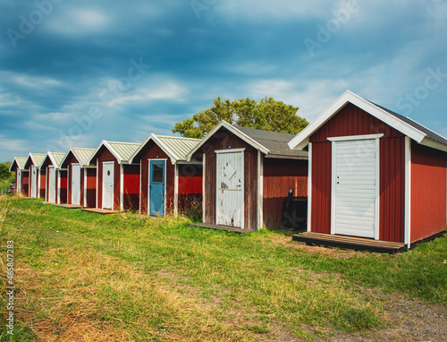 Boat cabins in Kivik harbor, Osterlen, Sweden © StellaSalander