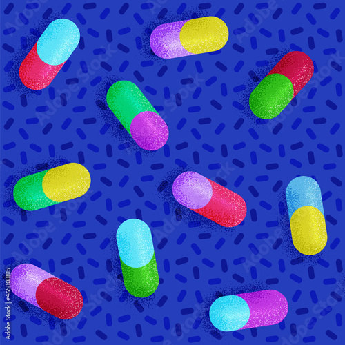 Seamless pattern with pills. Colorful medicine background. Vitamins illustration.