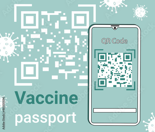 Passport vaccinated QR code usage.A poster calling for compliance with safety measures during the COVID-19 coronavirus epidemic. Personal hygiene and safety.Flat vector illustration.