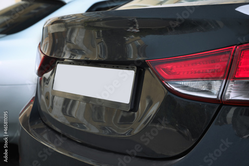 Closeup view of modern car with license plate outdoors