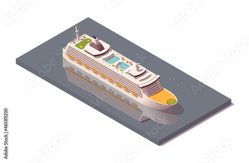 Isometric Cruise liner vessel. Low poly passenger ship. Vector illustrator. Collection