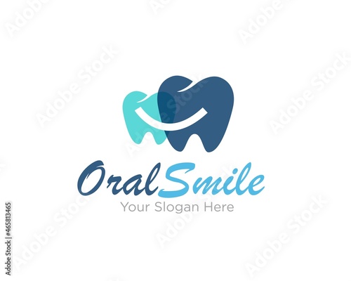 oral smile with two dental and for medical service and dental health, for clinic or hospital symbols