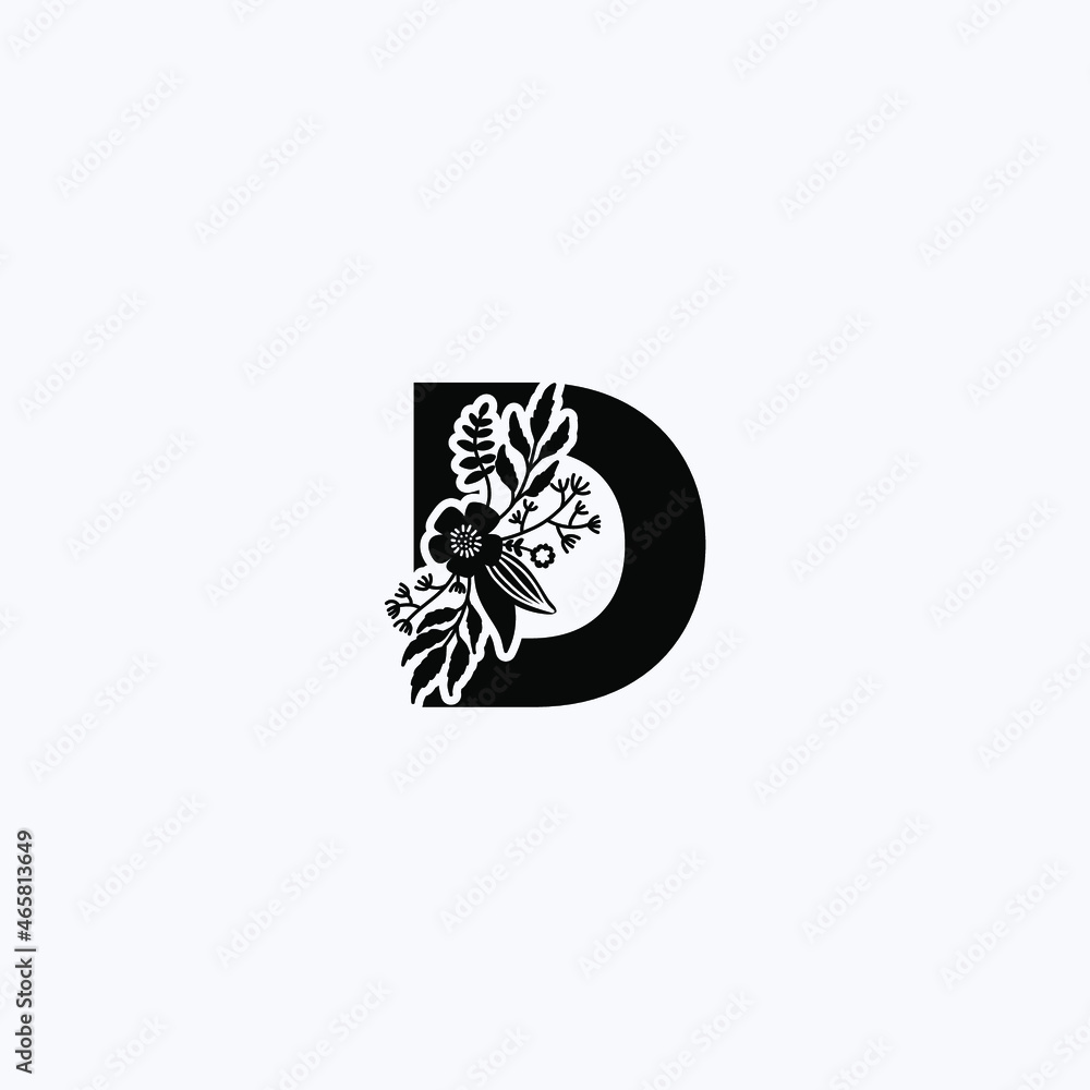 letter D leaf icon logo design concept, floral logo, icon, sign vector, vintage letter logo, classical lettering