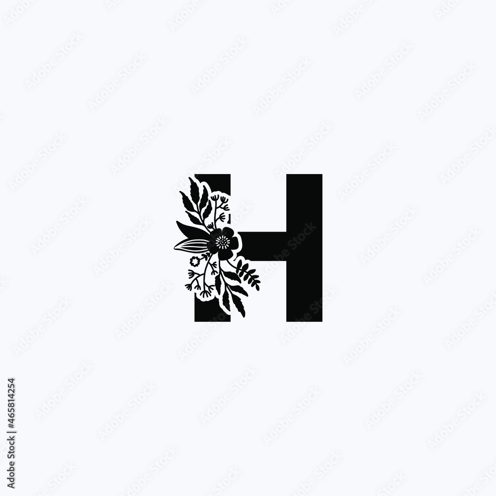 letter H leaf icon logo design concept, floral logo, icon, sign vector, vintage letter logo, classical lettering