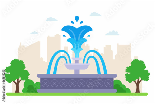 round fountain in the park with clear water. flat vector illustration.