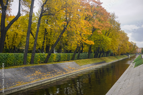 Water canal in autumn in the park