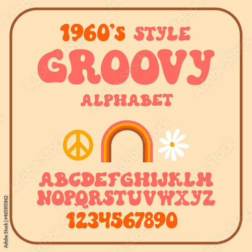 Sixties retro style alphabet with numbers