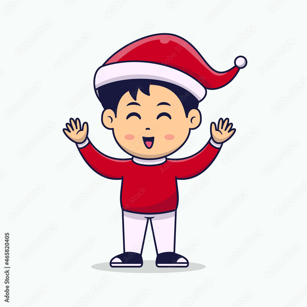 Boy smiling and happy on christmas holiday celebration cartoon vector illustration