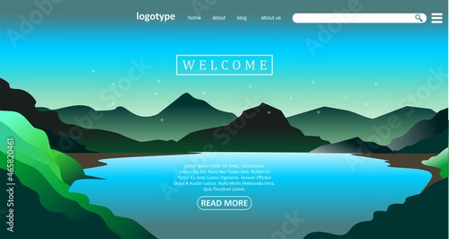 landing page Vector wallpaper with a landscape, mountains and river  photo