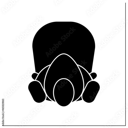 Full face respirator glyph icon.Respiratory protection. Face shield protecting face and eyes. Biohazard vapors protection.Ecology damage.Filled flat sign. Isolated silhouette vector illustration