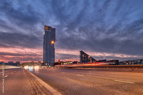 The East highway on the summer evening in Kalasatama neighborhood of Helsinki, Finland.