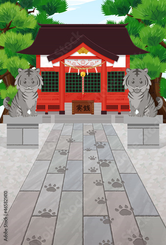 虎神社の背景イラスト_はがきサイズ