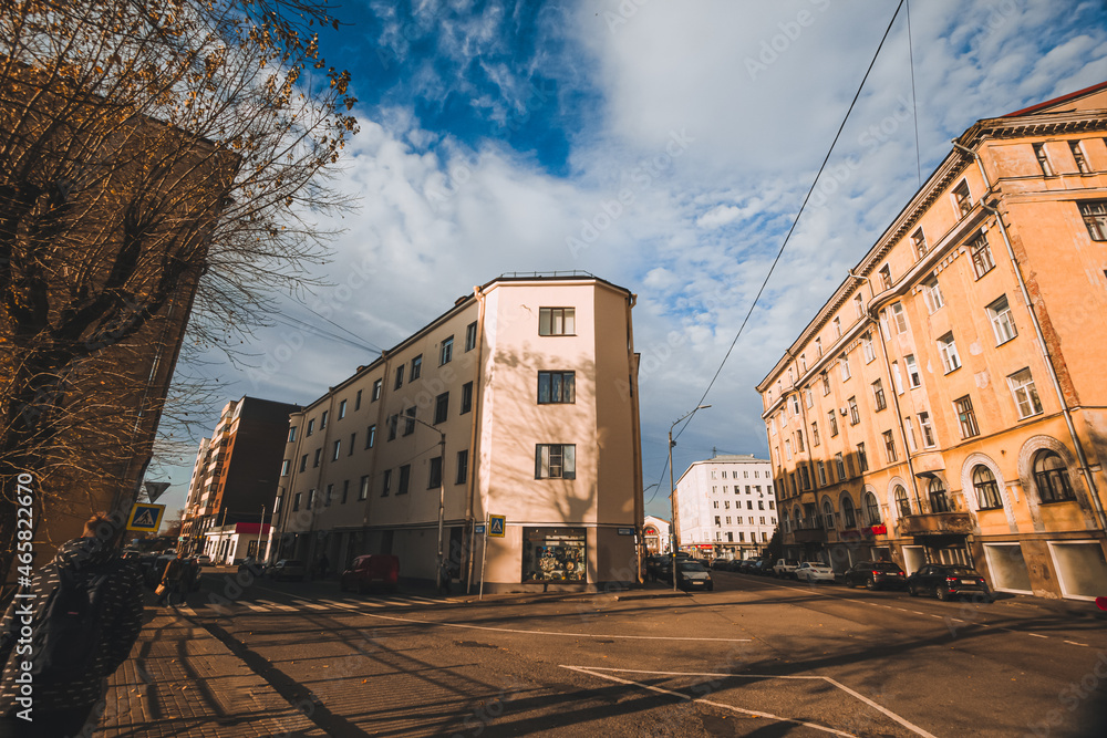 Intersection of Triangular lane and Vokzalnaya street in the city of Vyborg, leningrad region. Intersection of Triangular lane and Vokzalnaya street in the city of Vyborg, leningrad region.