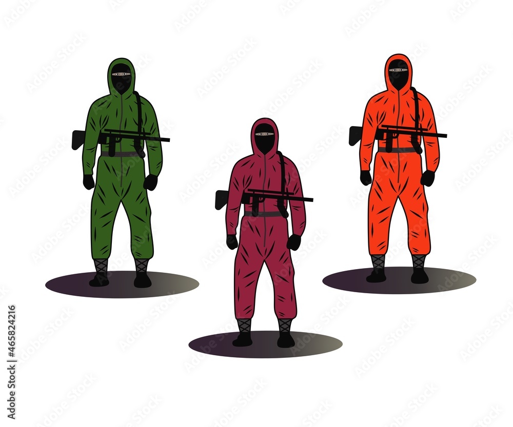 Vector of red ninja character with fire. red ninja logo armed with fire