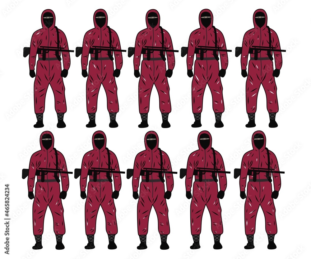 Vector of red ninja character with fire. red ninja logo armed with fire