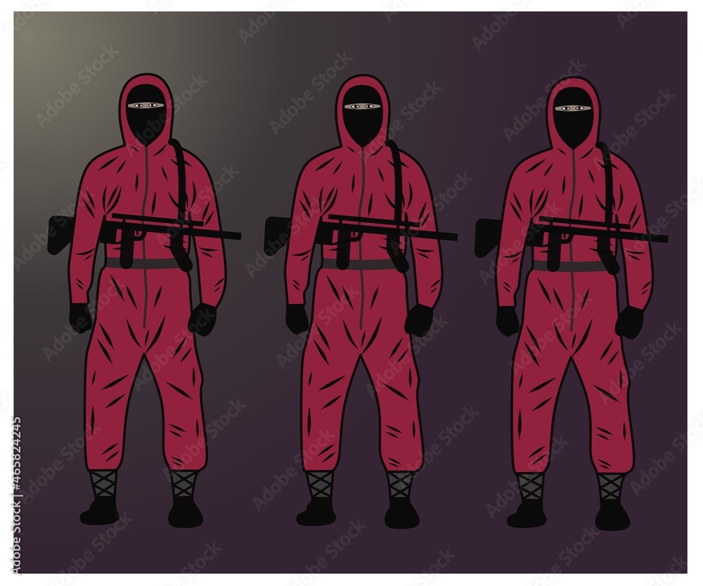 Vector of red ninja character with fire. red ninja logo armed with fire