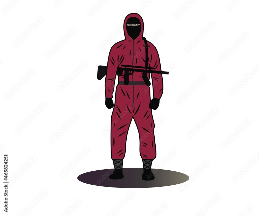 Vector of red ninja character with fire. red ninja logo armed with fire