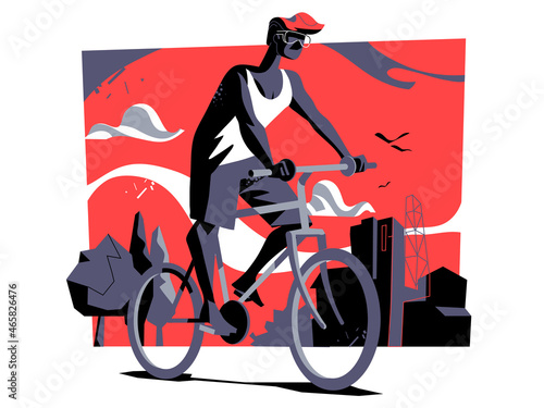 Uomo che va in bicicletta d'estate all'aria aperta 
