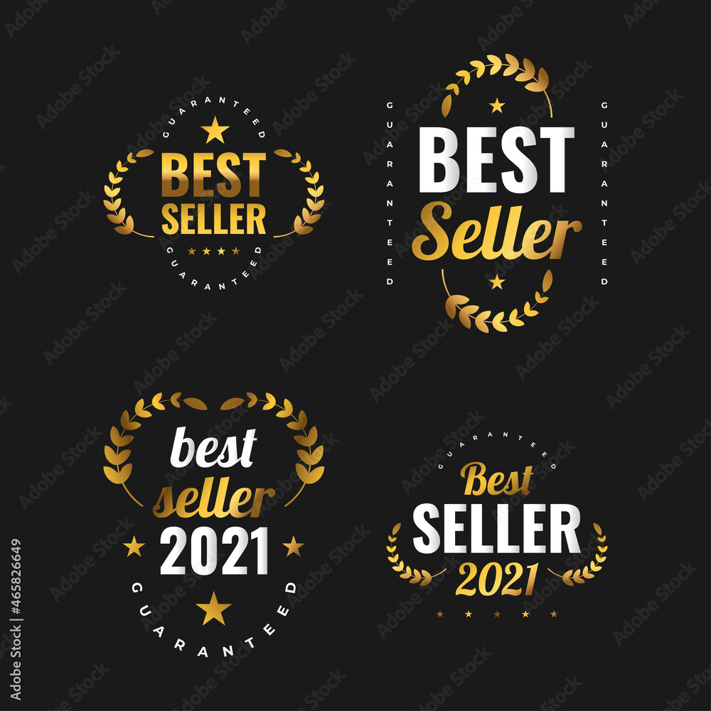 Elegant Best Seller Badge Design in White and Gold Style. Certified product. Quality Badge or Emblem