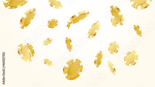 Gold poker chips flying or pouring to the bottom.