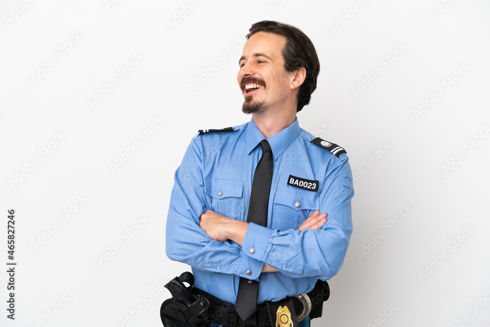 Young police man over isolated background white happy and smiling Young police man over isolated background white happy and smiling