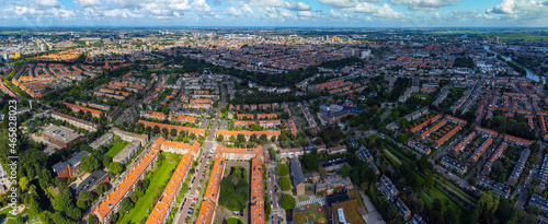 Aerial view around Leiden in netherlands on a sunny and windy morning day