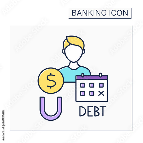 Debt collector color icon. Agency recovering money owed on delinquent accounts.Banking functions concept. Isolated vector illustration