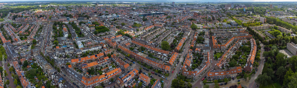 Aerial view of Delft in netherlands on a sunny and windy morning day