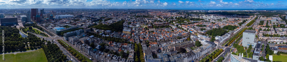 Aerial view of den haag in netherlands on a sunny and windy morning day
