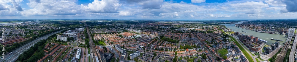 Aerial view around the city Dordrecht in the netherlands on a sunny day in summer
