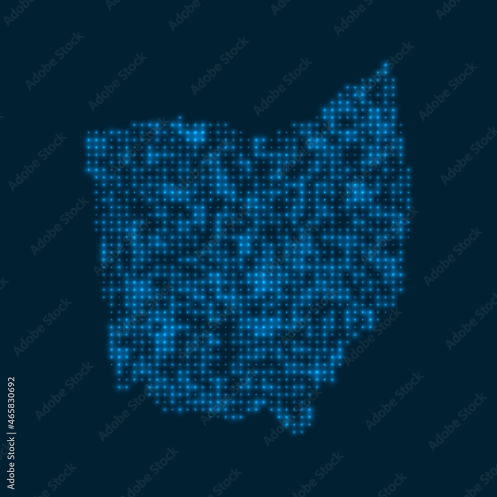 Ohio dotted glowing map. Shape of the us state with blue bright bulbs. Vector illustration.