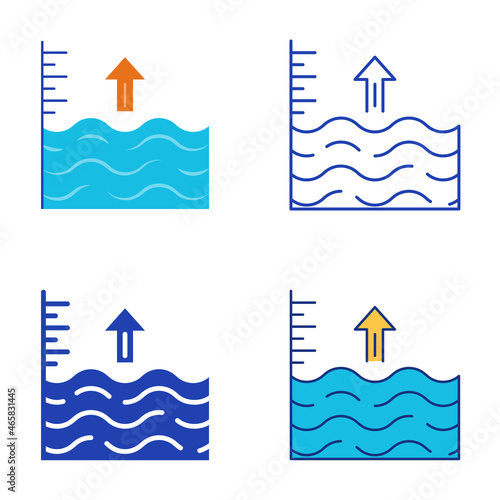 Sea level rise icon set in flat and line style