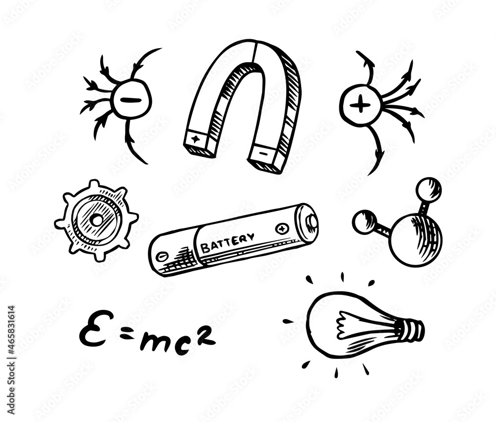 Physics and science elements doodles icons set hand drawn sketch with  microscope formulas experiments equipment analysis  CanStock