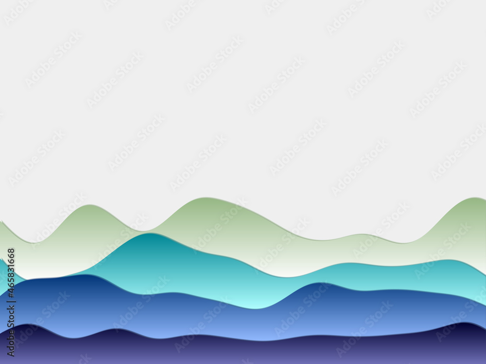 Abstract mountains background with curved layers in yellow, green, and blue colors. Papercut style hills in a vibrant vector illustration. Abstract mountains background with curved layers in yellow, green, and blue colors. Papercut style hills in a vibrant vector illustration.