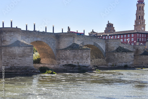 Zaragoza  Spain - 23 Oct  2021 Puente de Piedra bridge across the river Ebro in the Spanish city Zaragoza
