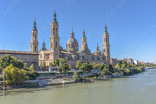 Zaragoza, Spain - 23 Oct, 2021:Basilica of Our Lady of the Pillar and the River Ebro, Zaragoza, Aragon, Spain © Mark