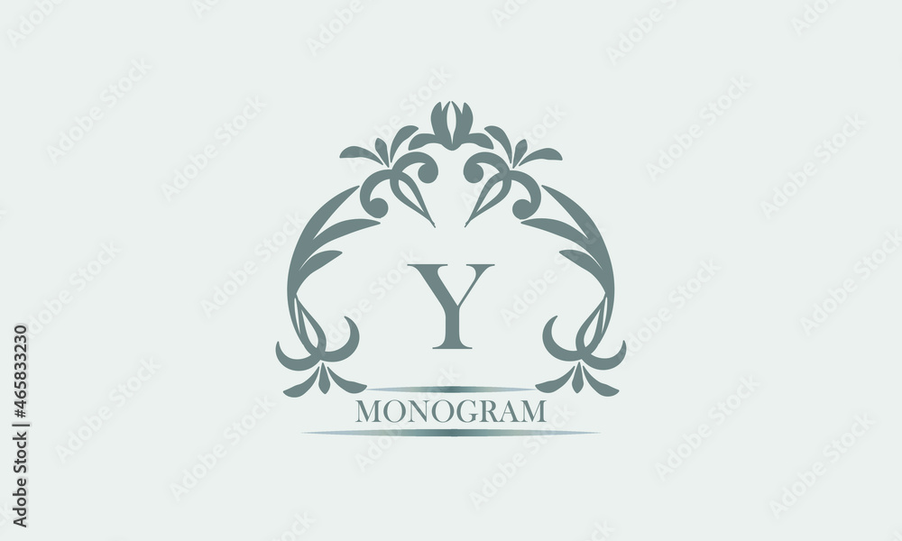 Obraz premium Graceful monogram in gray tones with the inscription and the letter Y. Exquisite sign, logo of a restaurant, boutique, hotel, business