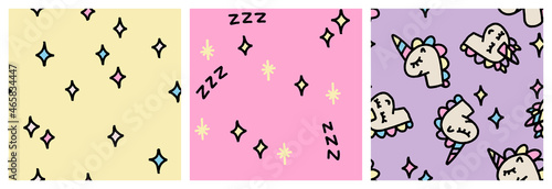 Sleepy unicorn seamless pattern for baby or toddler kid pajama print or bedding textile.
