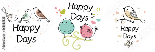 Colorful hand-drawn little bird on a white background.