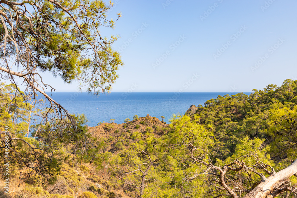 Seaside view from Lycian Way along Mediterranean coast Turkey.