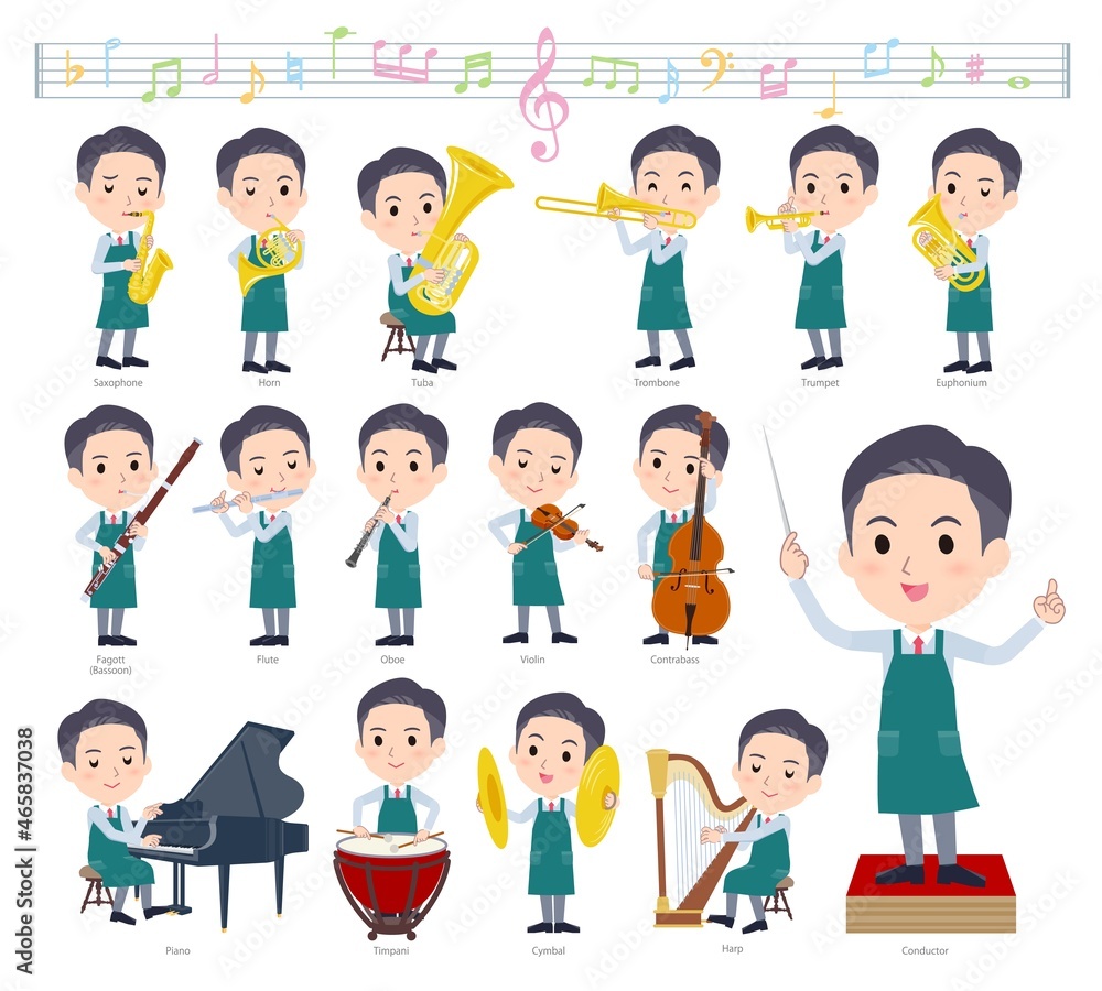 クラシック音楽演奏に関するスーパーマーケット店員男性のセット クラシック音楽演奏に関するスーパーマーケット店員男性のセット