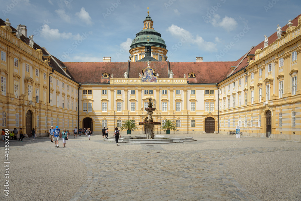 Courtyard of the historic baroque Abbey in Melk, Austria