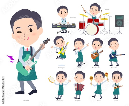 ロックンロールやポップミュージックを演奏するスーパーマーケット店員男性のセット