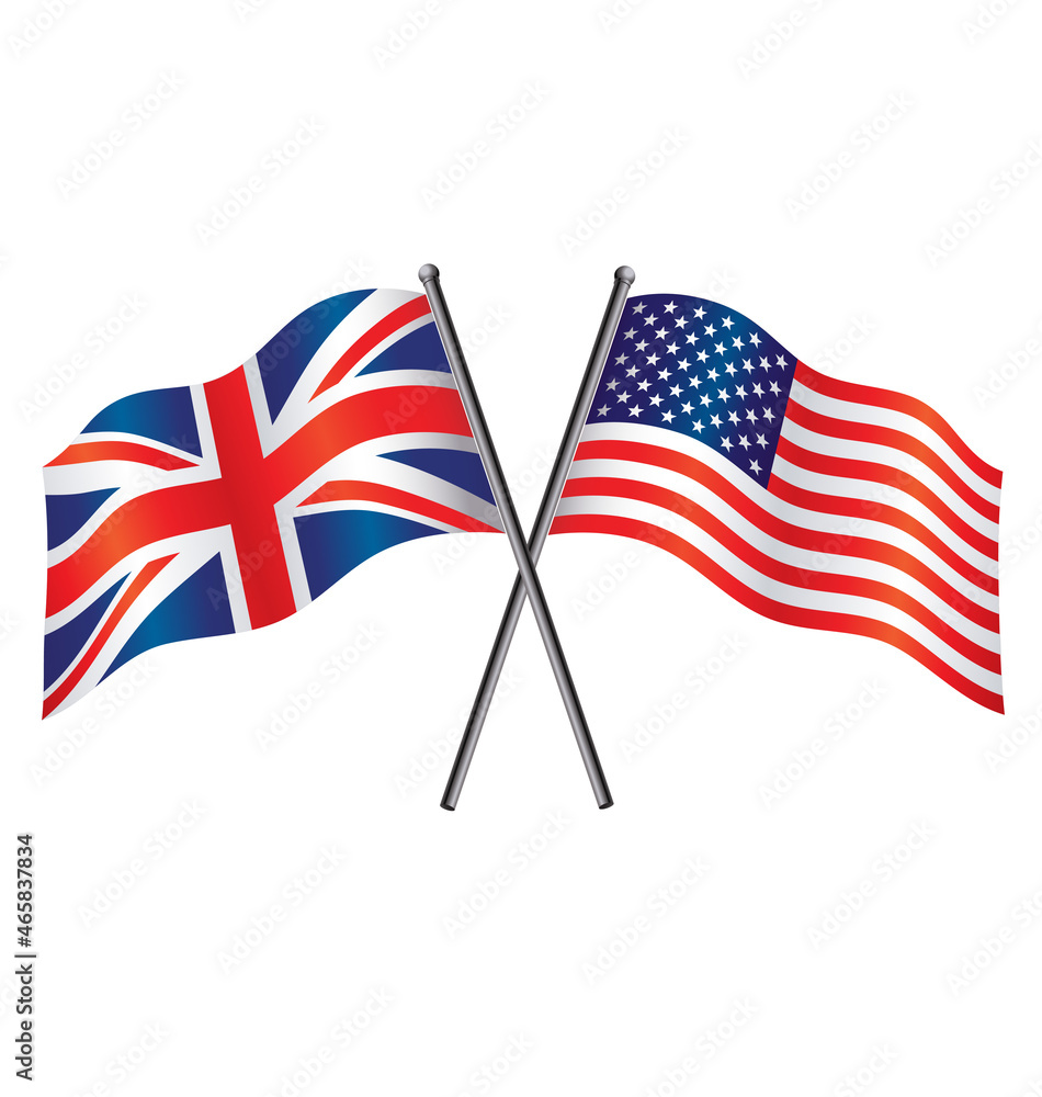 USA and UK flags crossed alliance
