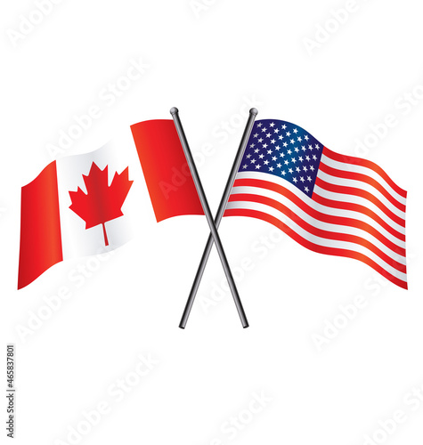 USA and Canadian flags crossed alliance